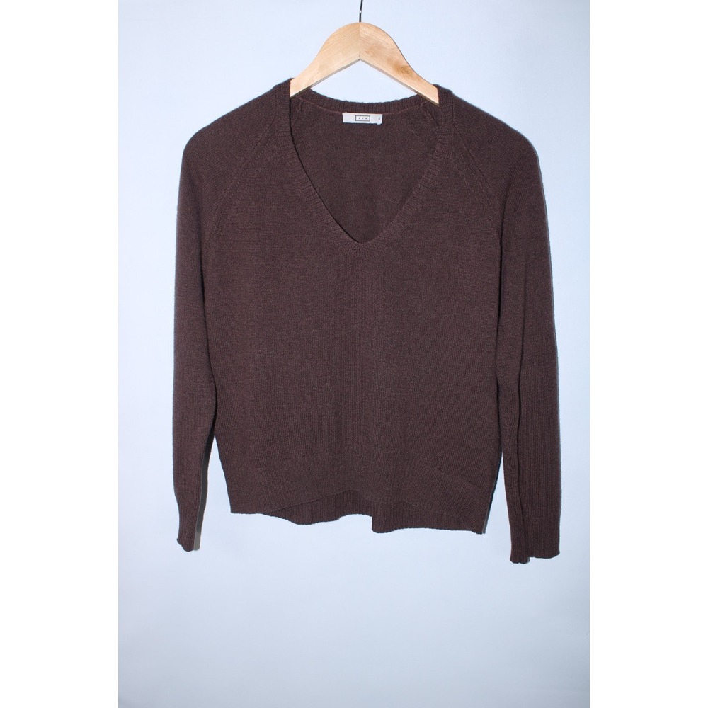 AYR Women's XS Brown V-Neck Knit 100% Cashmere Crop Sweater